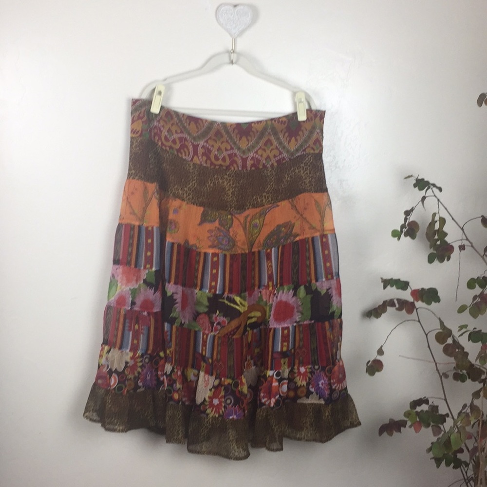 CASUAL LIVING Silk Blend Multi Tiered Lined Skirt